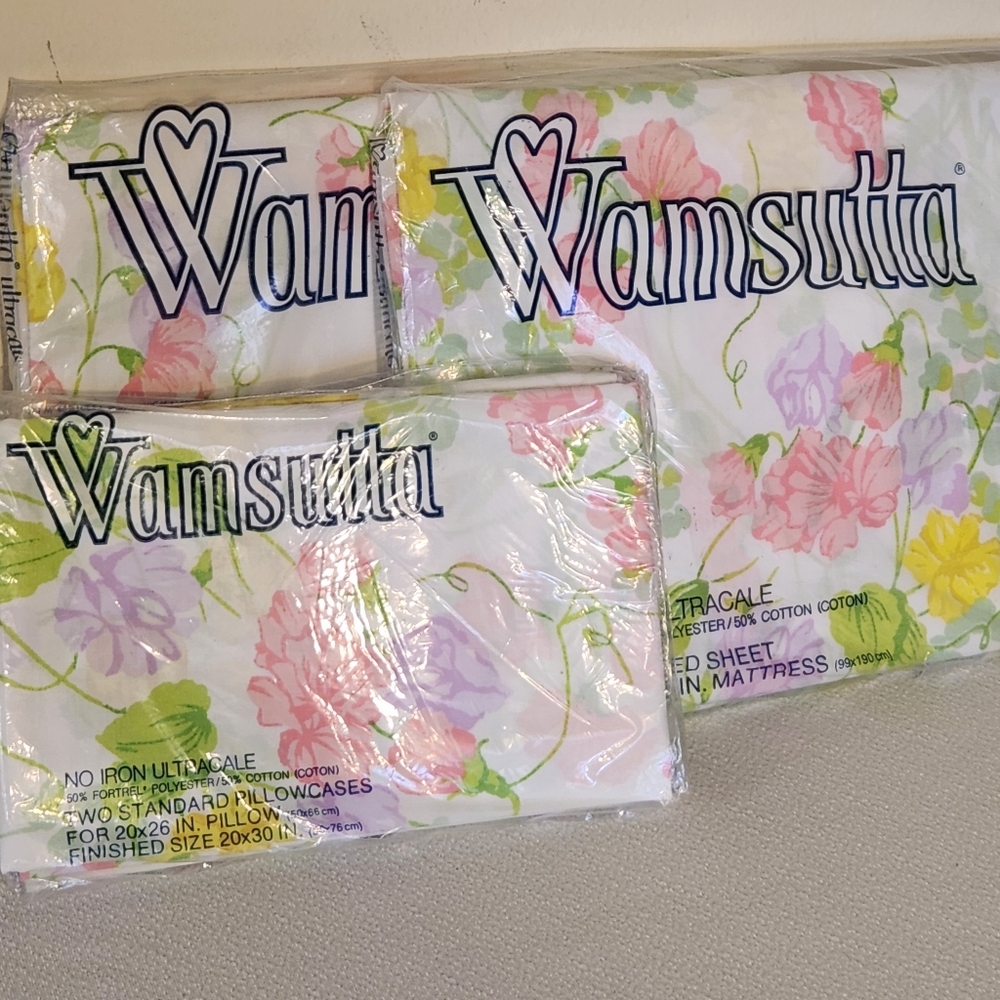 Vtg NOS Wamsutta Ultracale Sweet Pea Twin Bed Sheet Set Fitted Flat Pillowcases
